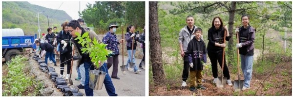 “绿色志愿者”证书颁发(左) 揭牌2025-2027年索尼碳汇林(右)